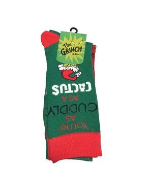 How the Grinch Stole Christmas YOU'RE CUDDLY AS A CACTUS Men's Crew Socks Size 8